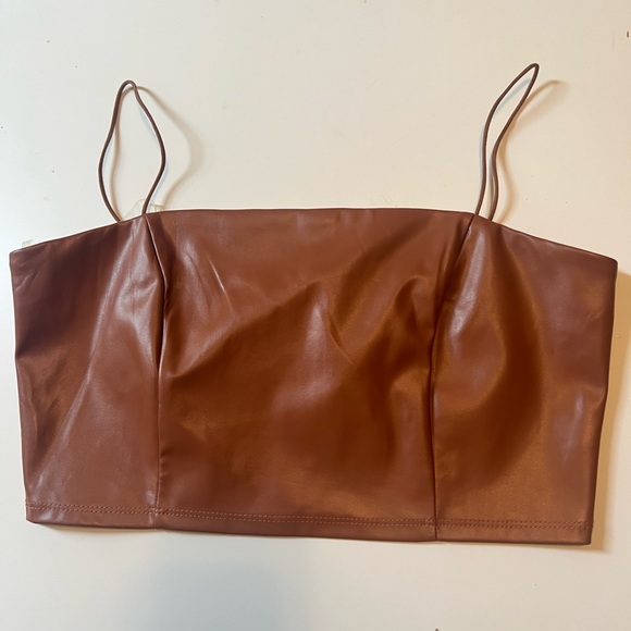 Windsor Brown Faux Leather Women's Crop Top - Picture 1 of 4